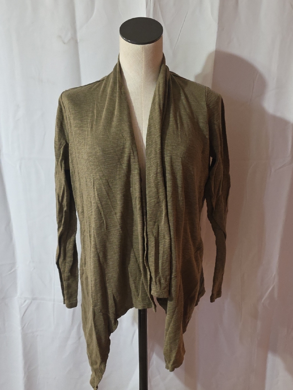 LOGO by Lori Goldstein Olive Green Draped Open Cardigan